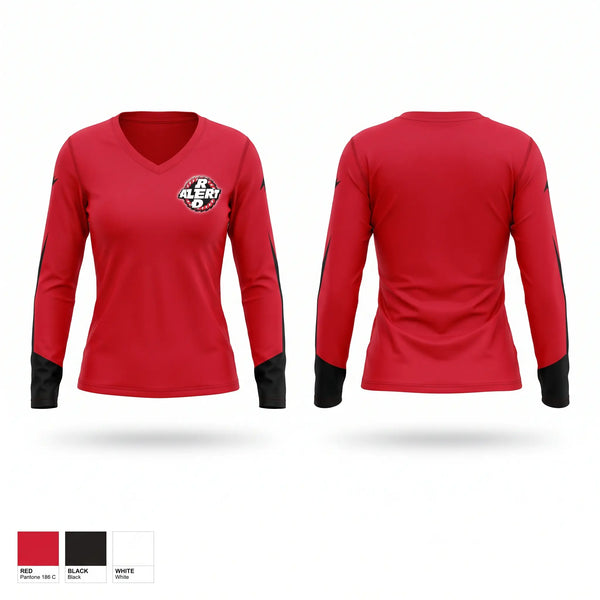 Womens Long Sleeve Vneck Shirt, Red Alert, Softball, Teamtime, Team time, sublimation, custom sports apparel, team uniforms, spirit wear, spiritwear, sports uniforms, custom shirts, team store, custom team store, fundraiser sports, apparel fundraiser