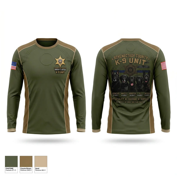 Long Sleeve Performance Shirt, Schenectady County Sheriff K9, Police, Teamtime, Team time, sublimation, custom sports apparel, team uniforms, spirit wear, spiritwear, sports uniforms, custom shirts, team store, custom team store, fundraiser sports, apparel fundraiser