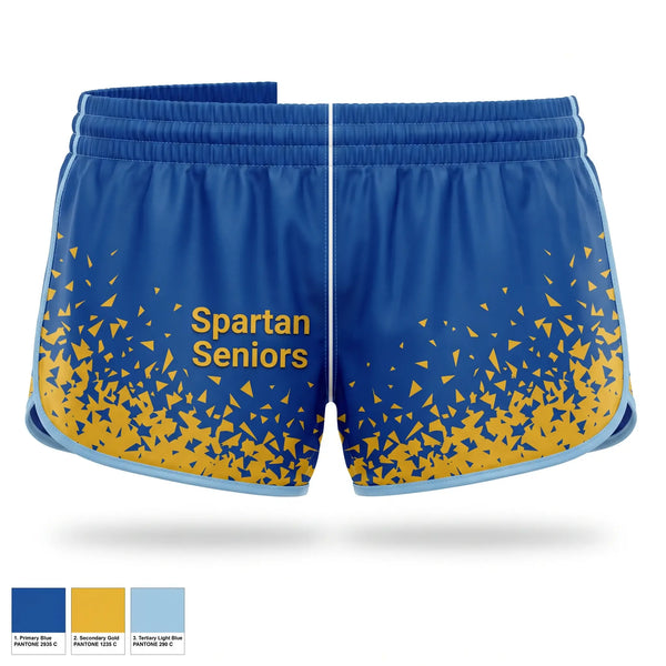 Womens Shorts, Spartan Seniors, Cross Country, Teamtime, Team time, sublimation, custom sports apparel, team uniforms, spirit wear, spiritwear, sports uniforms, custom shirts, team store, custom team store, fundraiser sports, apparel fundraiser
