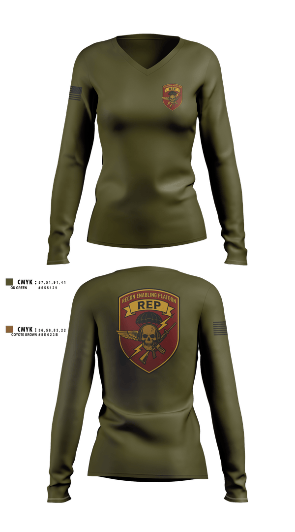 Womens Long Sleeve Vneck Shirt, 3D Force Recon REP, Marines, Teamtime, Team time, sublimation, custom sports apparel, team uniforms, spirit wear, spiritwear, sports uniforms, custom shirts, team store, custom team store, fundraiser sports, apparel fundraiser