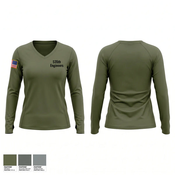 Womens Long Sleeve Vneck Shirt, 535th Engineers, Army, Teamtime, Team time, sublimation, custom sports apparel, team uniforms, spirit wear, spiritwear, sports uniforms, custom shirts, team store, custom team store, fundraiser sports, apparel fundraiser