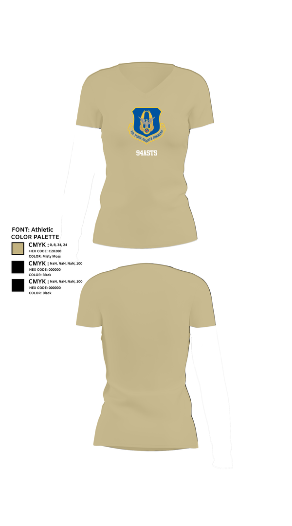 Womens Short Sleeve Vneck Shirt, 94ASTS, Air Force, Teamtime, Team time, sublimation, custom sports apparel, team uniforms, spirit wear, spiritwear, sports uniforms, custom shirts, team store, custom team store, fundraiser sports, apparel fundraiser