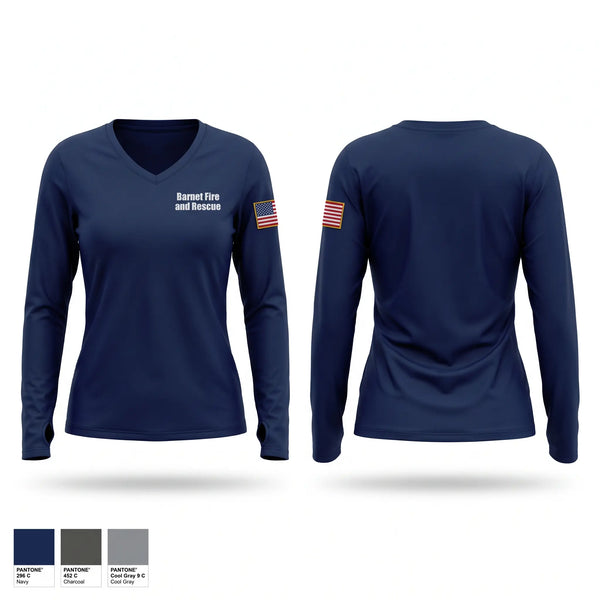 Womens Long Sleeve Vneck Shirt, Barnet Fire and Rescue, Fire Department, Teamtime, Team time, sublimation, custom sports apparel, team uniforms, spirit wear, spiritwear, sports uniforms, custom shirts, team store, custom team store, fundraiser sports, apparel fundraiser