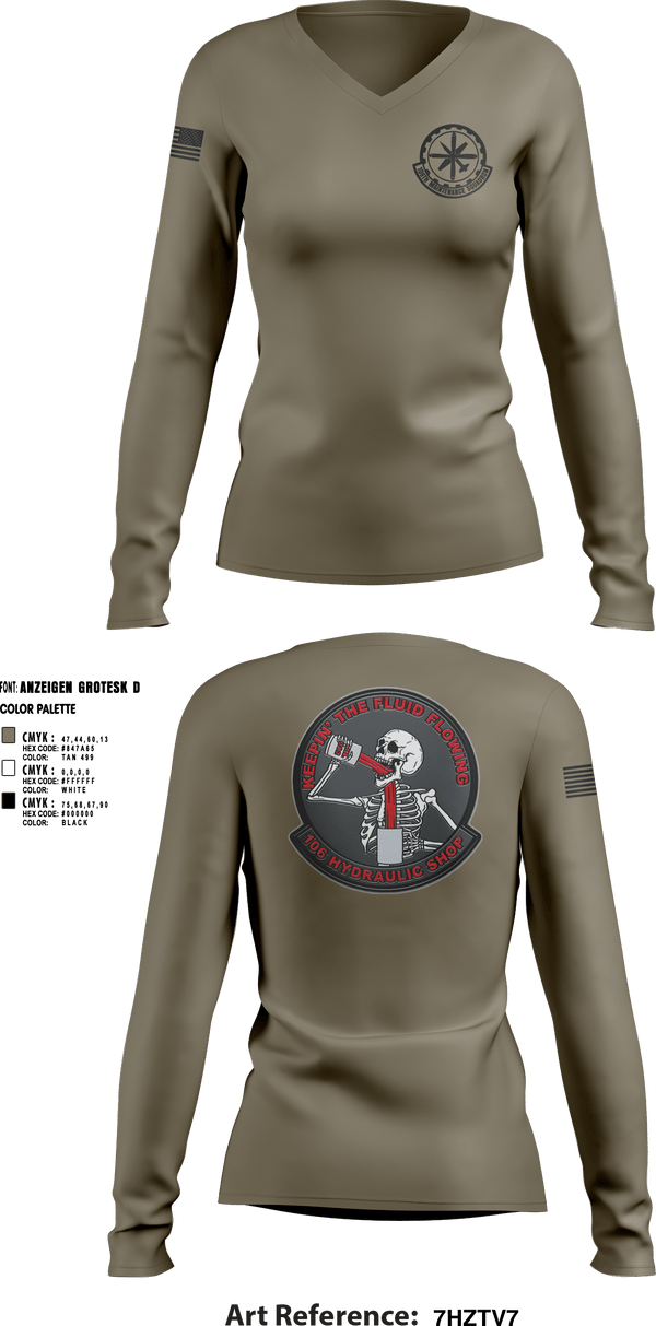 Women's Long Sleeve Vneck Shirt, 106 Hydraulic Shop, Air Force, Teamtime, Team time, sublimation, custom sports apparel, team uniforms, spirit wear, spiritwear, sports uniforms, custom shirts, team store, custom team store, fundraiser sports, apparel fundraiser