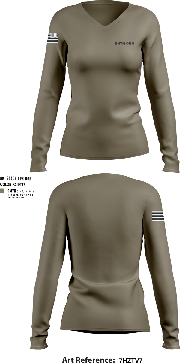 Women's Long Sleeve Vneck Shirt, 24th ORD, , Teamtime, Team time, sublimation, custom sports apparel, team uniforms, spirit wear, spiritwear, sports uniforms, custom shirts, team store, custom team store, fundraiser sports, apparel fundraiser