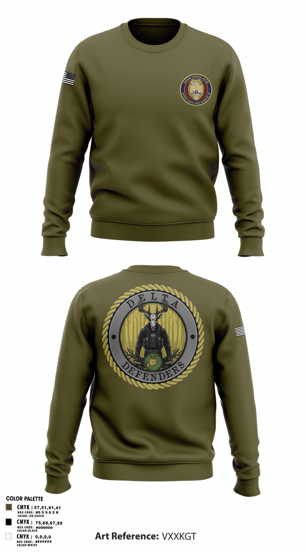 Crew Neck Sweatshirt, PMO Delta, Marines, Teamtime, Team time, sublimation, custom sports apparel, team uniforms, spirit wear, spiritwear, sports uniforms, custom shirts, team store, custom team store, fundraiser sports, apparel fundraiser
