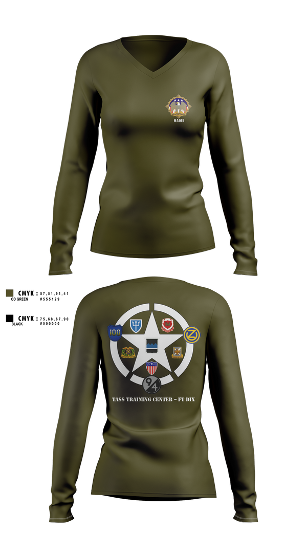 Women's Long Sleeve Vneck Shirt, 80th TC, TTC-Dix, Army, Teamtime, Team time, sublimation, custom sports apparel, team uniforms, spirit wear, spiritwear, sports uniforms, custom shirts, team store, custom team store, fundraiser sports, apparel fundraiser