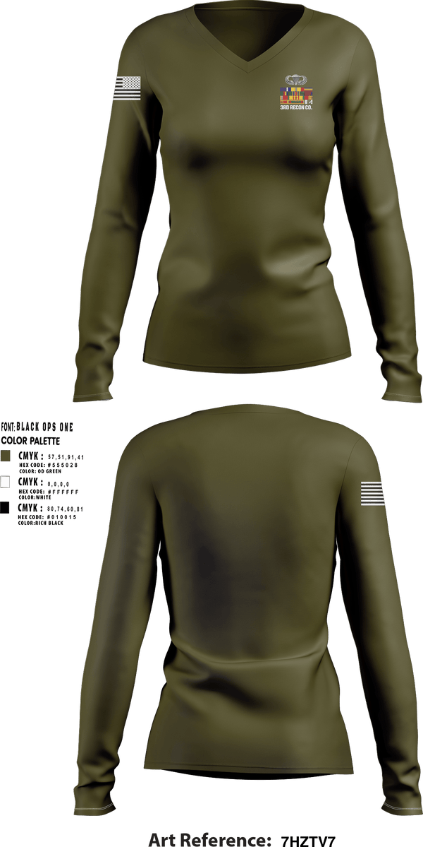 Women's Long Sleeve Vneck Shirt, B Co. 3rd Recon Bn Force Reconnaissance, Marines, Teamtime, Team time, sublimation, custom sports apparel, team uniforms, spirit wear, spiritwear, sports uniforms, custom shirts, team store, custom team store, fundraiser sports, apparel fundraiser