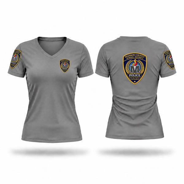 Womens Short Sleeve Vneck Shirt, Madison County Schools Police Department, Police, Teamtime, Team time, sublimation, custom sports apparel, team uniforms, spirit wear, spiritwear, sports uniforms, custom shirts, team store, custom team store, fundraiser sports, apparel fundraiser