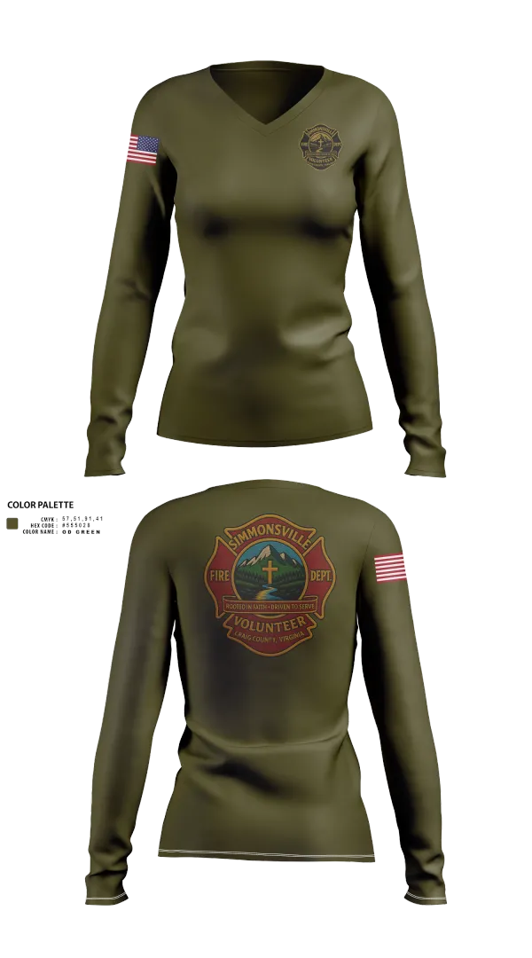 Womens Long Sleeve Vneck Shirt, Simmonsville VFD, , Teamtime, Team time, sublimation, custom sports apparel, team uniforms, spirit wear, spiritwear, sports uniforms, custom shirts, team store, custom team store, fundraiser sports, apparel fundraiser