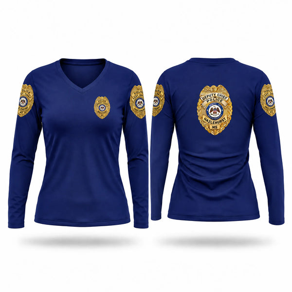 Womens Long Sleeve Vneck Shirt, Hazlehurst police Department, Police, Teamtime, Team time, sublimation, custom sports apparel, team uniforms, spirit wear, spiritwear, sports uniforms, custom shirts, team store, custom team store, fundraiser sports, apparel fundraiser