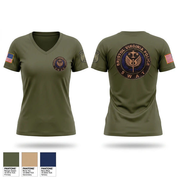 Womens Short Sleeve Vneck Shirt, Bristol Virginia SWAT, Police, Teamtime, Team time, sublimation, custom sports apparel, team uniforms, spirit wear, spiritwear, sports uniforms, custom shirts, team store, custom team store, fundraiser sports, apparel fundraiser