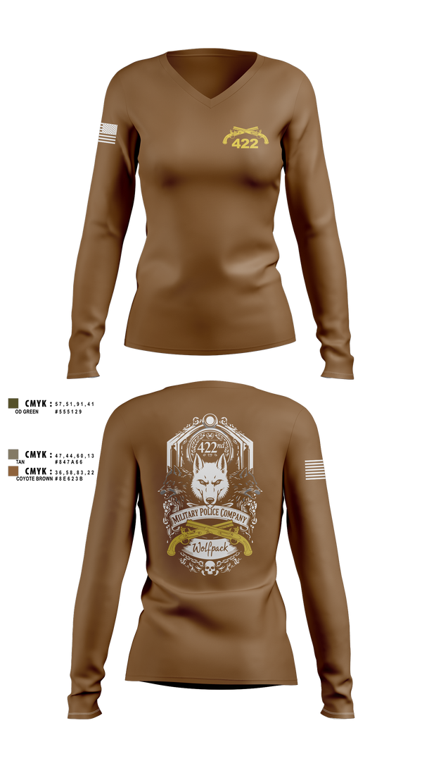 Womens Long Sleeve Vneck Shirt, 422nd Military Police Company, Army, Teamtime, Team time, sublimation, custom sports apparel, team uniforms, spirit wear, spiritwear, sports uniforms, custom shirts, team store, custom team store, fundraiser sports, apparel fundraiser
