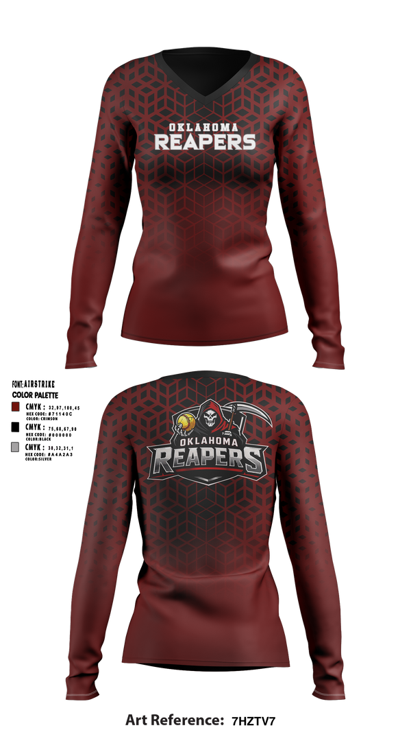 Womens Long Sleeve Vneck Shirt, Oklahoma Reapers, Softball, Teamtime, Team time, sublimation, custom sports apparel, team uniforms, spirit wear, spiritwear, sports uniforms, custom shirts, team store, custom team store, fundraiser sports, apparel fundraiser