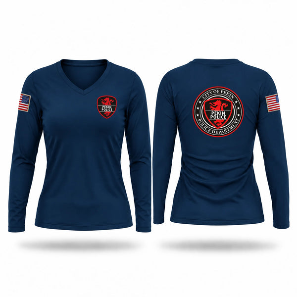 Womens Long Sleeve Vneck Shirt, Pekin PD, Police, Teamtime, Team time, sublimation, custom sports apparel, team uniforms, spirit wear, spiritwear, sports uniforms, custom shirts, team store, custom team store, fundraiser sports, apparel fundraiser