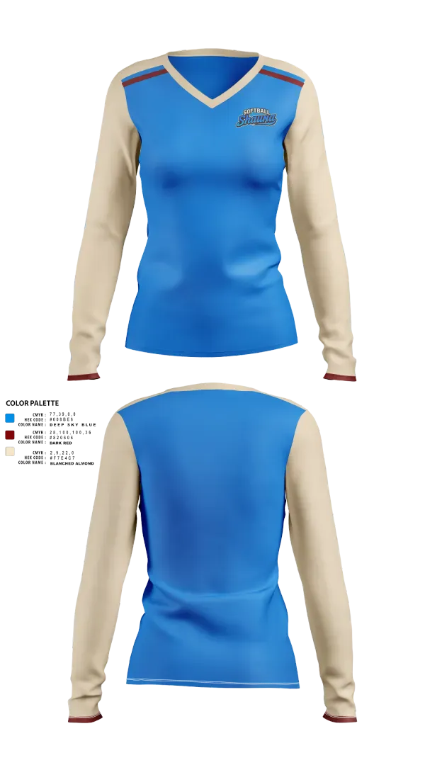 Womens Long Sleeve Vneck Shirt, Softball ShaunaS, Softball, Teamtime, Team time, sublimation, custom sports apparel, team uniforms, spirit wear, spiritwear, sports uniforms, custom shirts, team store, custom team store, fundraiser sports, apparel fundraiser