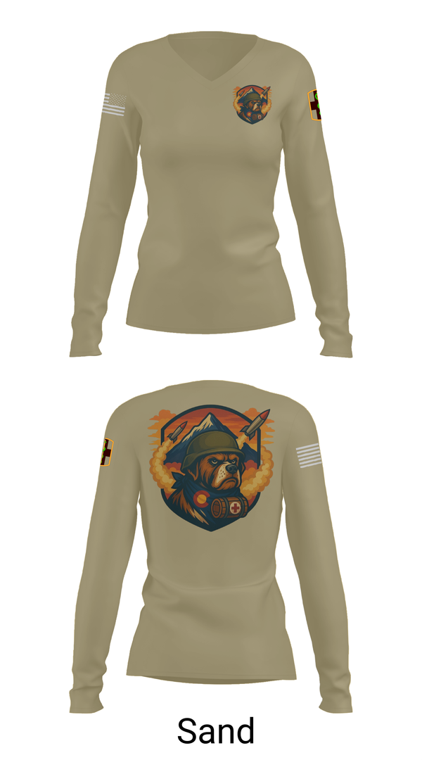 Womens Long Sleeve Vneck Shirt, 10th Field Hospital (FWD), , Teamtime, Team time, sublimation, custom sports apparel, team uniforms, spirit wear, spiritwear, sports uniforms, custom shirts, team store, custom team store, fundraiser sports, apparel fundraiser