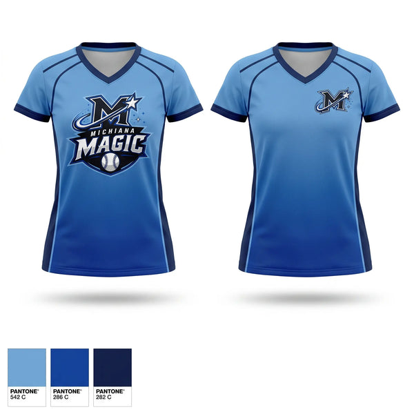 Womens Short Sleeve Vneck Shirt, Michiana Magic, Baseball, Teamtime, Team time, sublimation, custom sports apparel, team uniforms, spirit wear, spiritwear, sports uniforms, custom shirts, team store, custom team store, fundraiser sports, apparel fundraiser