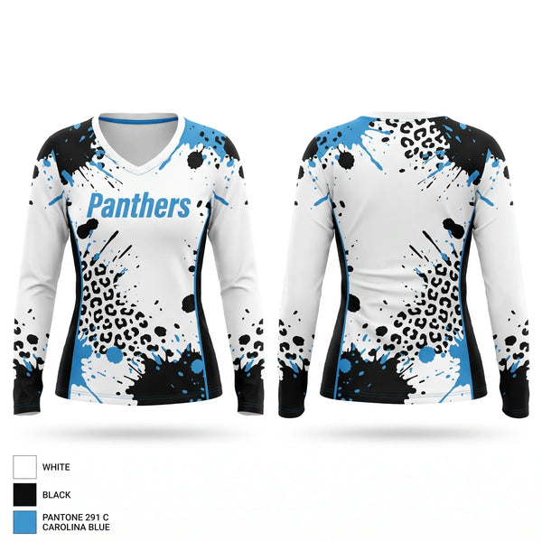 Womens Long Sleeve Vneck Shirt, Panthers, Track & Field, Teamtime, Team time, sublimation, custom sports apparel, team uniforms, spirit wear, spiritwear, sports uniforms, custom shirts, team store, custom team store, fundraiser sports, apparel fundraiser
