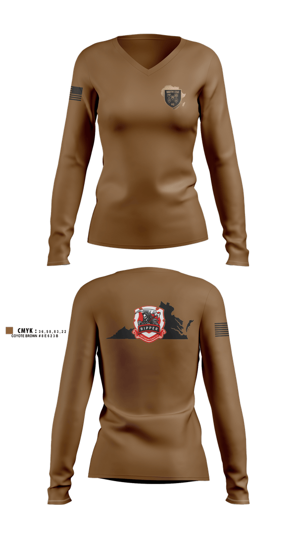 Womens Long Sleeve Vneck Shirt, 180th ESC, Army, Teamtime, Team time, sublimation, custom sports apparel, team uniforms, spirit wear, spiritwear, sports uniforms, custom shirts, team store, custom team store, fundraiser sports, apparel fundraiser