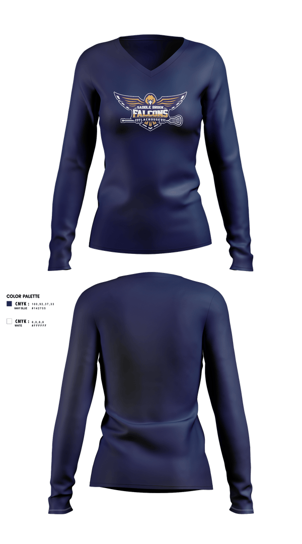 Womens Long Sleeve Vneck Shirt, Saddle Brook Falcons Lacrosse, Men's Lacrosse, Teamtime, Team time, sublimation, custom sports apparel, team uniforms, spirit wear, spiritwear, sports uniforms, custom shirts, team store, custom team store, fundraiser sports, apparel fundraiser