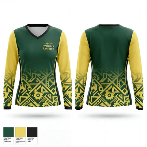 Womens Long Sleeve Vneck Shirt, Jupiter Warriors Lacrosse, Women's Lacrosse, Teamtime, Team time, sublimation, custom sports apparel, team uniforms, spirit wear, spiritwear, sports uniforms, custom shirts, team store, custom team store, fundraiser sports, apparel fundraiser