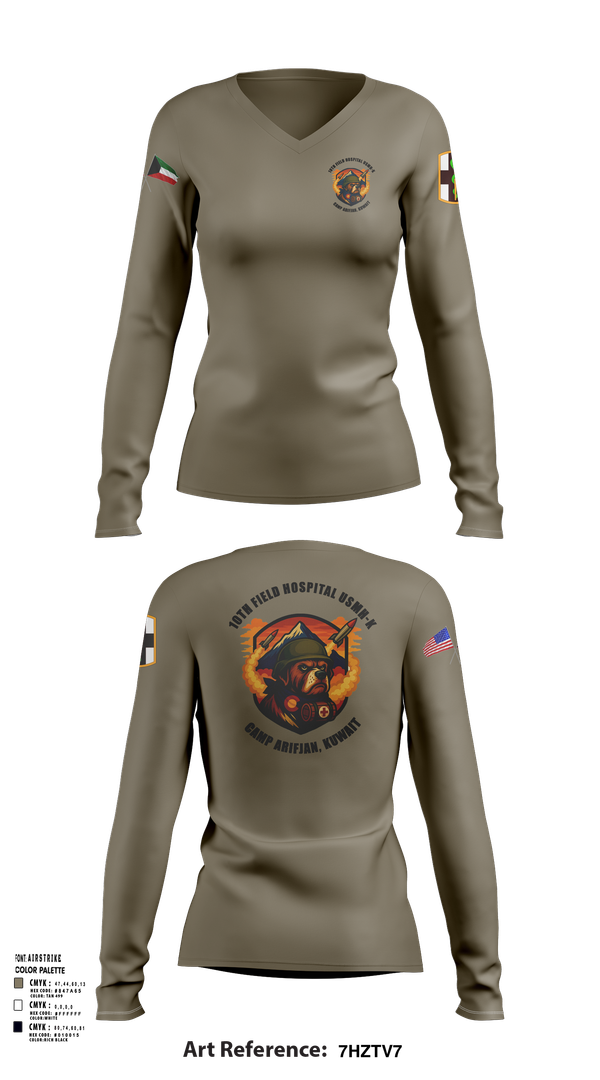 Womens Long Sleeve Vneck Shirt, 10th Field Hospital (FWD), , Teamtime, Team time, sublimation, custom sports apparel, team uniforms, spirit wear, spiritwear, sports uniforms, custom shirts, team store, custom team store, fundraiser sports, apparel fundraiser