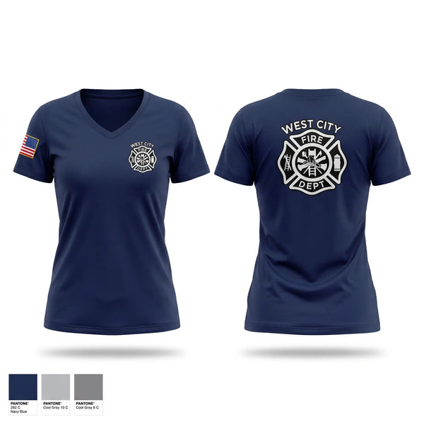 Womens Short Sleeve Vneck Shirt, West city fire, Fire Department, Teamtime, Team time, sublimation, custom sports apparel, team uniforms, spirit wear, spiritwear, sports uniforms, custom shirts, team store, custom team store, fundraiser sports, apparel fundraiser