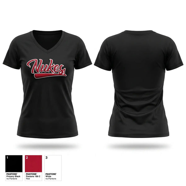 Womens Short Sleeve Vneck Shirt, Nukes, Baseball, Teamtime, Team time, sublimation, custom sports apparel, team uniforms, spirit wear, spiritwear, sports uniforms, custom shirts, team store, custom team store, fundraiser sports, apparel fundraiser