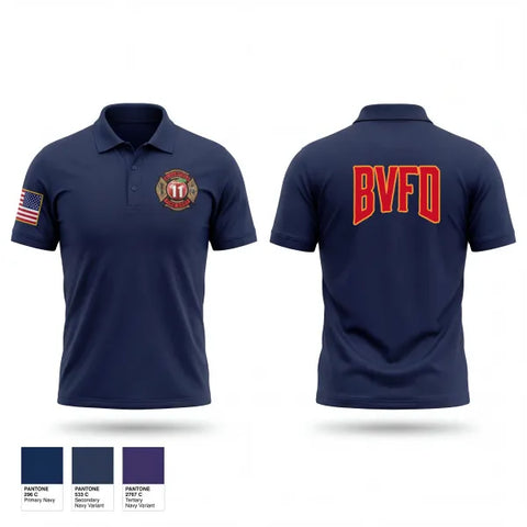 Short Sleeve Performance Polo, Bloomfield Volunteer Fire Department, Fire Department, Teamtime, Team time, sublimation, custom sports apparel, team uniforms, spirit wear, spiritwear, sports uniforms, custom shirts, team store, custom team store, fundraiser sports, apparel fundraiser