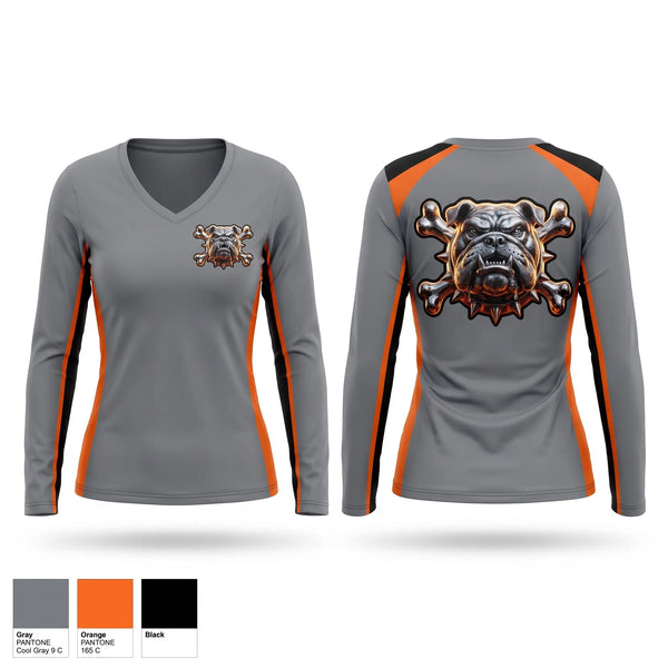 Womens Long Sleeve Vneck Shirt, YFL Bulldogs, , Teamtime, Team time, sublimation, custom sports apparel, team uniforms, spirit wear, spiritwear, sports uniforms, custom shirts, team store, custom team store, fundraiser sports, apparel fundraiser