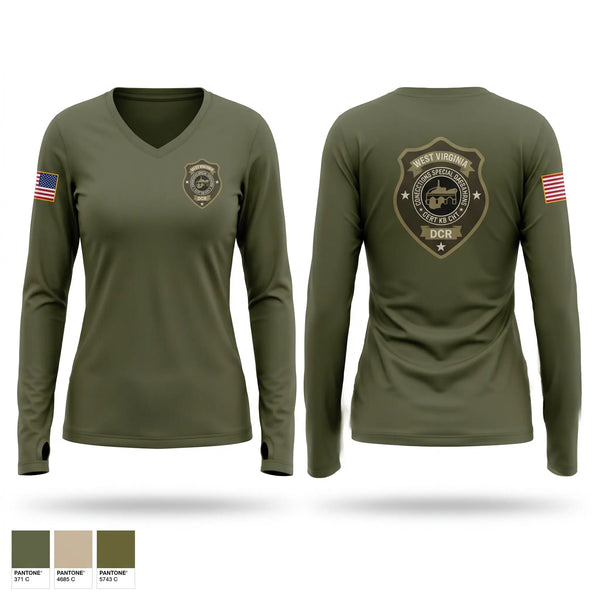 Womens Long Sleeve Vneck Shirt, WVDCR Special Operations, Police, Teamtime, Team time, sublimation, custom sports apparel, team uniforms, spirit wear, spiritwear, sports uniforms, custom shirts, team store, custom team store, fundraiser sports, apparel fundraiser