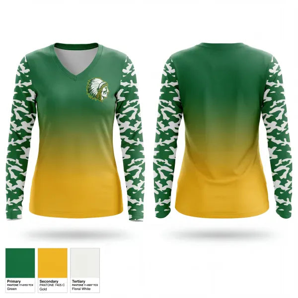 Womens Long Sleeve Vneck Shirt, Jemez Valley Warriors, Baseball, Teamtime, Team time, sublimation, custom sports apparel, team uniforms, spirit wear, spiritwear, sports uniforms, custom shirts, team store, custom team store, fundraiser sports, apparel fundraiser