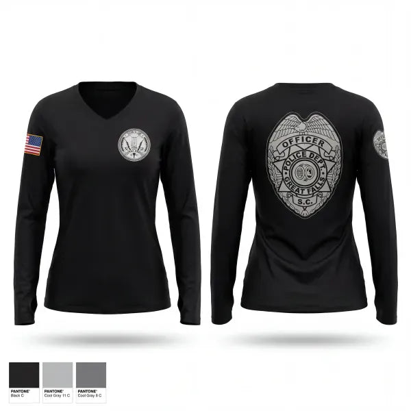 Womens Long Sleeve Vneck Shirt, Great Falls Police Department, Police, Teamtime, Team time, sublimation, custom sports apparel, team uniforms, spirit wear, spiritwear, sports uniforms, custom shirts, team store, custom team store, fundraiser sports, apparel fundraiser