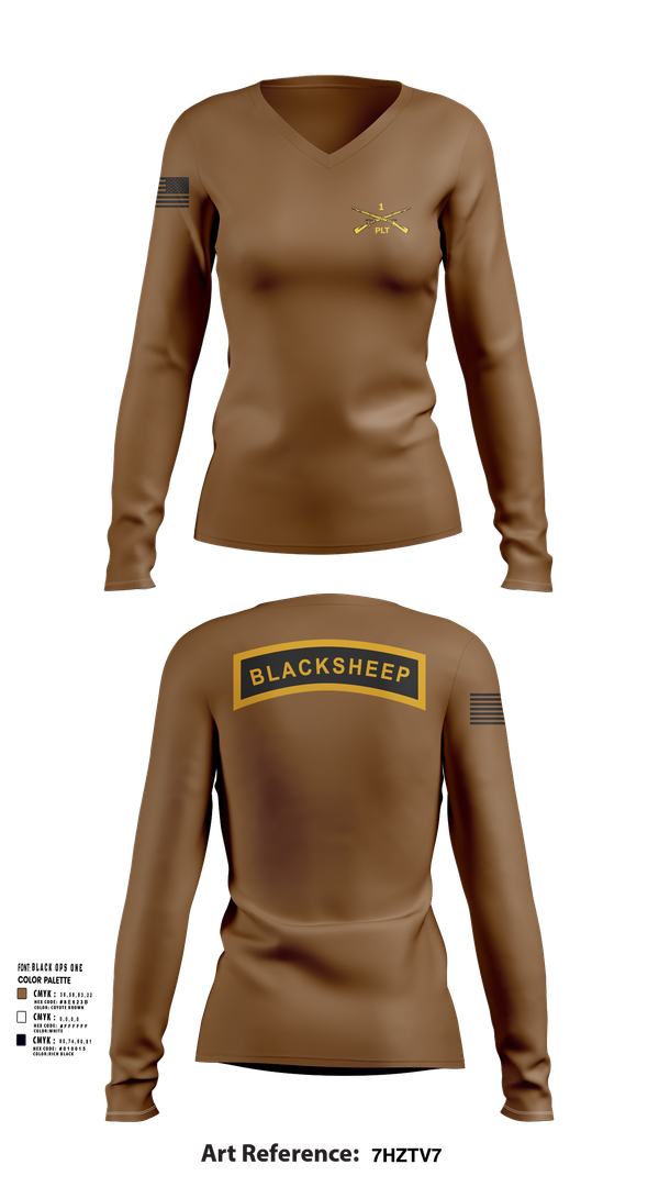 Womens Long Sleeve Vneck Shirt, 1st PLT B Co 1-173IN, , Teamtime, Team time, sublimation, custom sports apparel, team uniforms, spirit wear, spiritwear, sports uniforms, custom shirts, team store, custom team store, fundraiser sports, apparel fundraiser