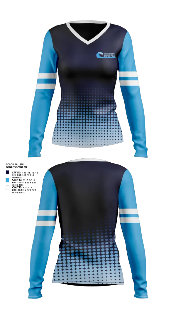 Womens Long Sleeve Vneck Shirt, Gig Harbor Water Polo, Water Polo, Teamtime, Team time, sublimation, custom sports apparel, team uniforms, spirit wear, spiritwear, sports uniforms, custom shirts, team store, custom team store, fundraiser sports, apparel fundraiser