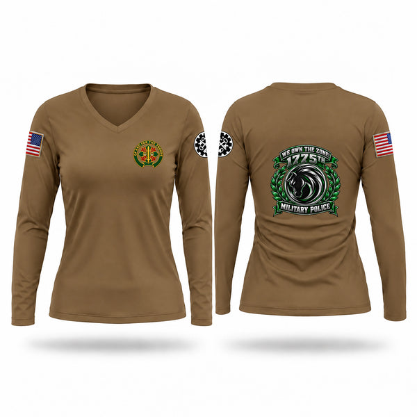 Womens Long Sleeve Vneck Shirt, 1775th MP Co, National Guard, Teamtime, Team time, sublimation, custom sports apparel, team uniforms, spirit wear, spiritwear, sports uniforms, custom shirts, team store, custom team store, fundraiser sports, apparel fundraiser