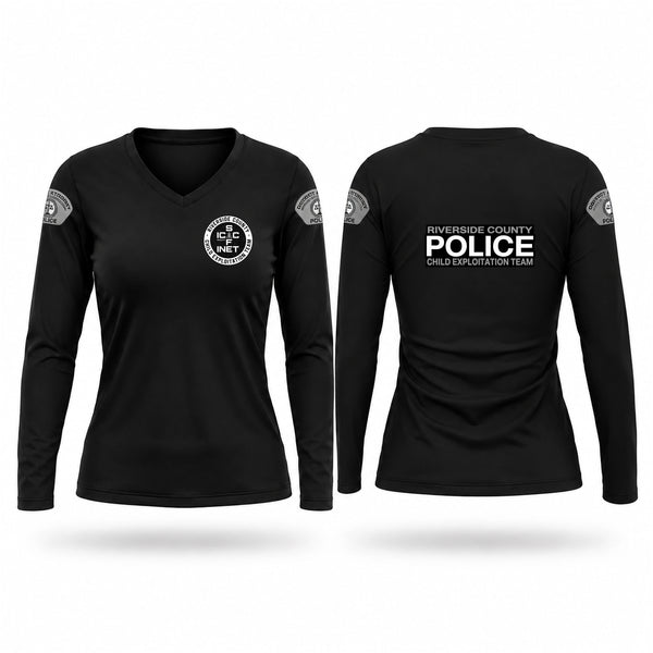 Womens Long Sleeve Vneck Shirt, Riverside County Child Exploitation Team, Police, Teamtime, Team time, sublimation, custom sports apparel, team uniforms, spirit wear, spiritwear, sports uniforms, custom shirts, team store, custom team store, fundraiser sports, apparel fundraiser