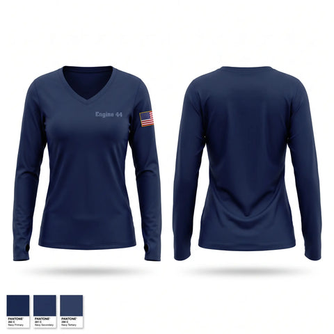 Womens Long Sleeve Vneck Shirt, Engine 44, Fire Department, Teamtime, Team time, sublimation, custom sports apparel, team uniforms, spirit wear, spiritwear, sports uniforms, custom shirts, team store, custom team store, fundraiser sports, apparel fundraiser