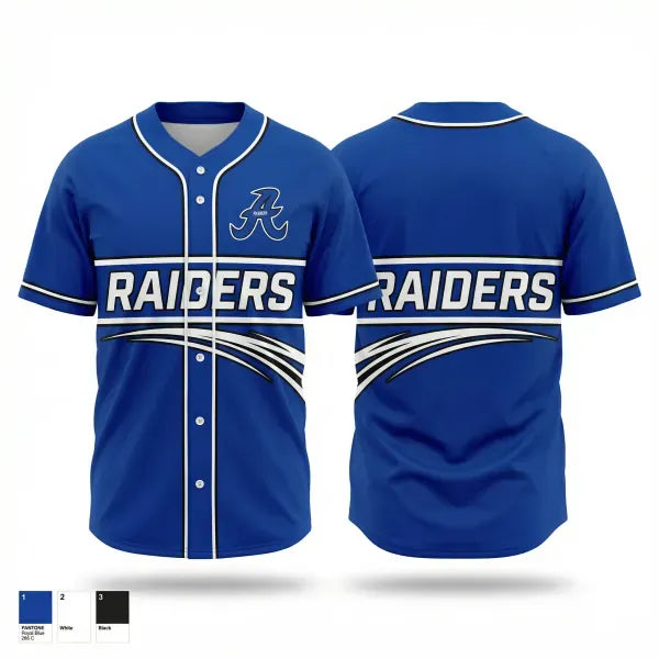 Full Button Baseball Jersey, Anamosa Raiders 10U, Baseball, Teamtime, Team time, sublimation, custom sports apparel, team uniforms, spirit wear, spiritwear, sports uniforms, custom shirts, team store, custom team store, fundraiser sports, apparel fundraiser