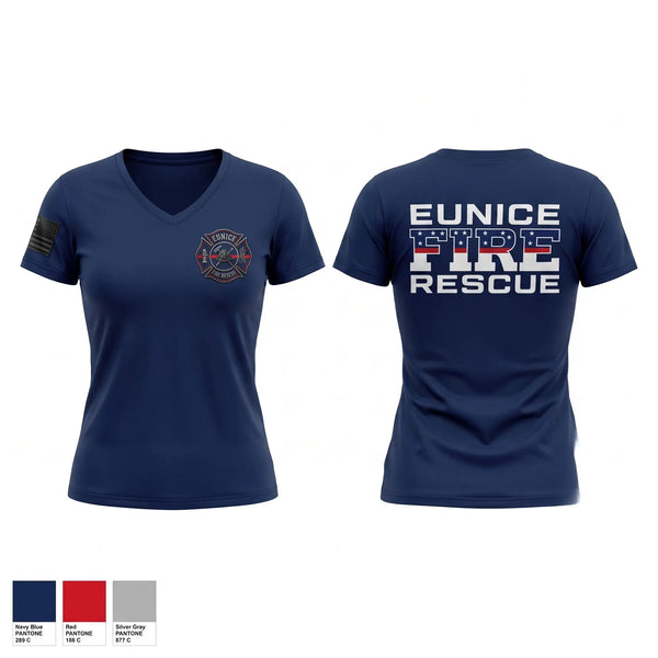 Womens Short Sleeve Vneck Shirt, Eunice Fire Department, Fire Department, Teamtime, Team time, sublimation, custom sports apparel, team uniforms, spirit wear, spiritwear, sports uniforms, custom shirts, team store, custom team store, fundraiser sports, apparel fundraiser