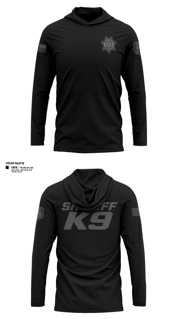 Long Sleeve Performance Shirt with hood, Sheriff K9, Police, Teamtime, Team time, sublimation, custom sports apparel, team uniforms, spirit wear, spiritwear, sports uniforms, custom shirts, team store, custom team store, fundraiser sports, apparel fundraiser