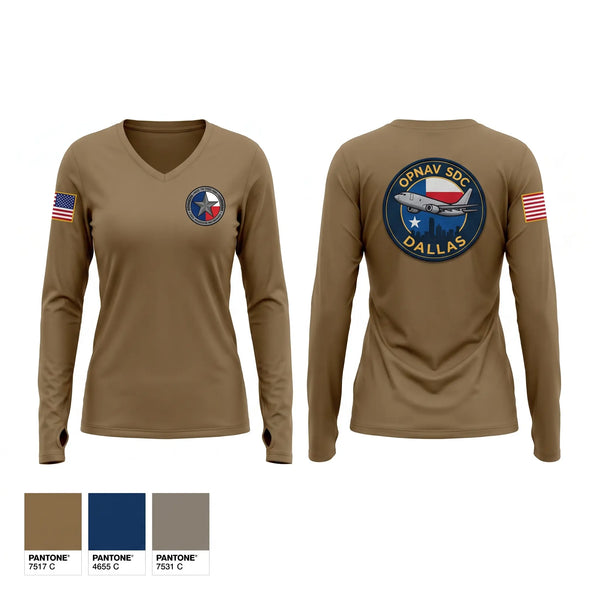 Womens Long Sleeve Vneck Shirt, OPNAV SDC DALLAS, Navy, Teamtime, Team time, sublimation, custom sports apparel, team uniforms, spirit wear, spiritwear, sports uniforms, custom shirts, team store, custom team store, fundraiser sports, apparel fundraiser