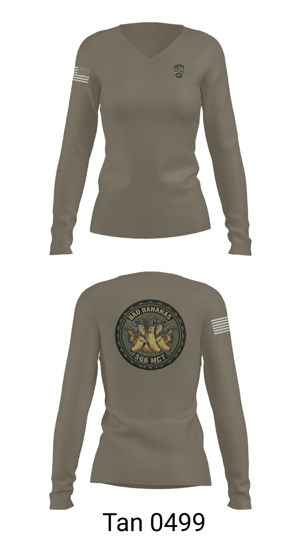 Womens Long Sleeve Vneck Shirt, 566 MCT, Army, Teamtime, Team time, sublimation, custom sports apparel, team uniforms, spirit wear, spiritwear, sports uniforms, custom shirts, team store, custom team store, fundraiser sports, apparel fundraiser