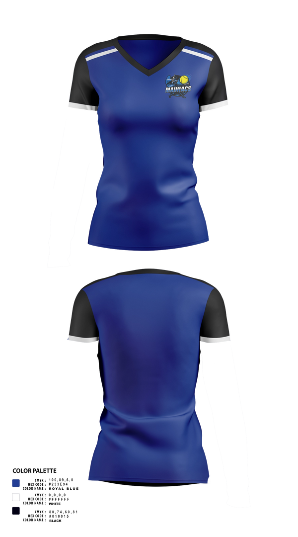 Womens Short Sleeve Vneck Shirt, Capital Area Mainiacs, Softball, Teamtime, Team time, sublimation, custom sports apparel, team uniforms, spirit wear, spiritwear, sports uniforms, custom shirts, team store, custom team store, fundraiser sports, apparel fundraiser