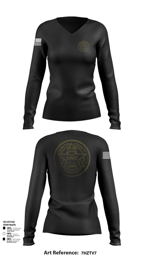 Womens Long Sleeve Vneck Shirt, HCPA Swat, , Teamtime, Team time, sublimation, custom sports apparel, team uniforms, spirit wear, spiritwear, sports uniforms, custom shirts, team store, custom team store, fundraiser sports, apparel fundraiser