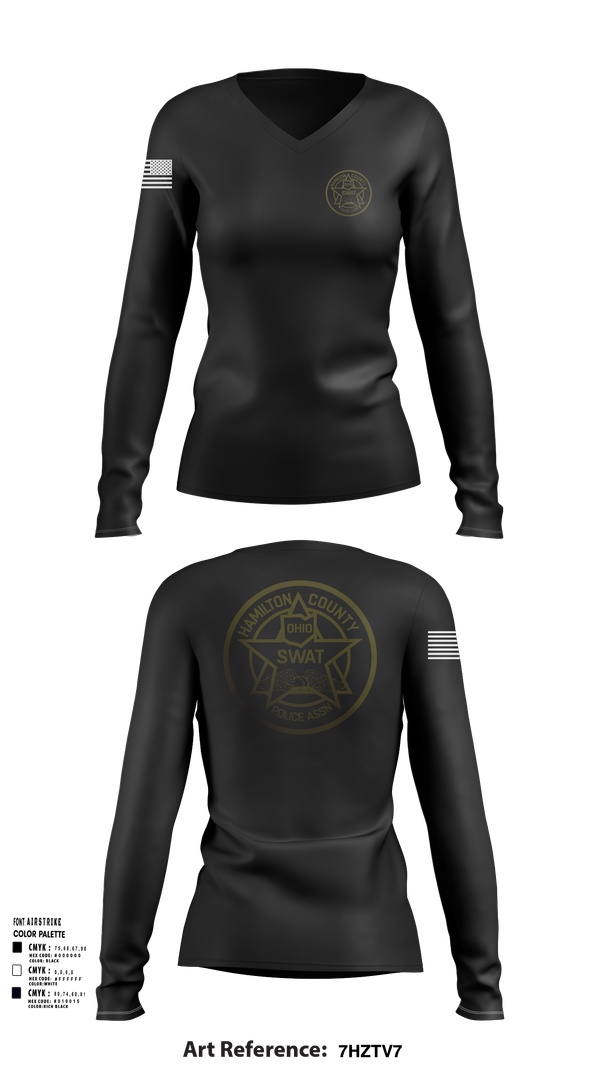 Womens Long Sleeve Vneck Shirt, HCPA Swat, , Teamtime, Team time, sublimation, custom sports apparel, team uniforms, spirit wear, spiritwear, sports uniforms, custom shirts, team store, custom team store, fundraiser sports, apparel fundraiser