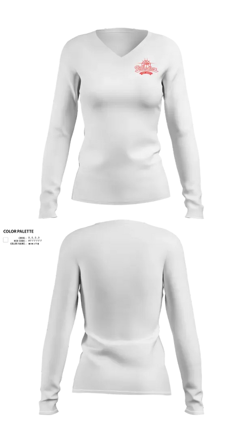 Womens Long Sleeve Vneck Shirt, Team Redemption, Women's Basketball, Teamtime, Team time, sublimation, custom sports apparel, team uniforms, spirit wear, spiritwear, sports uniforms, custom shirts, team store, custom team store, fundraiser sports, apparel fundraiser