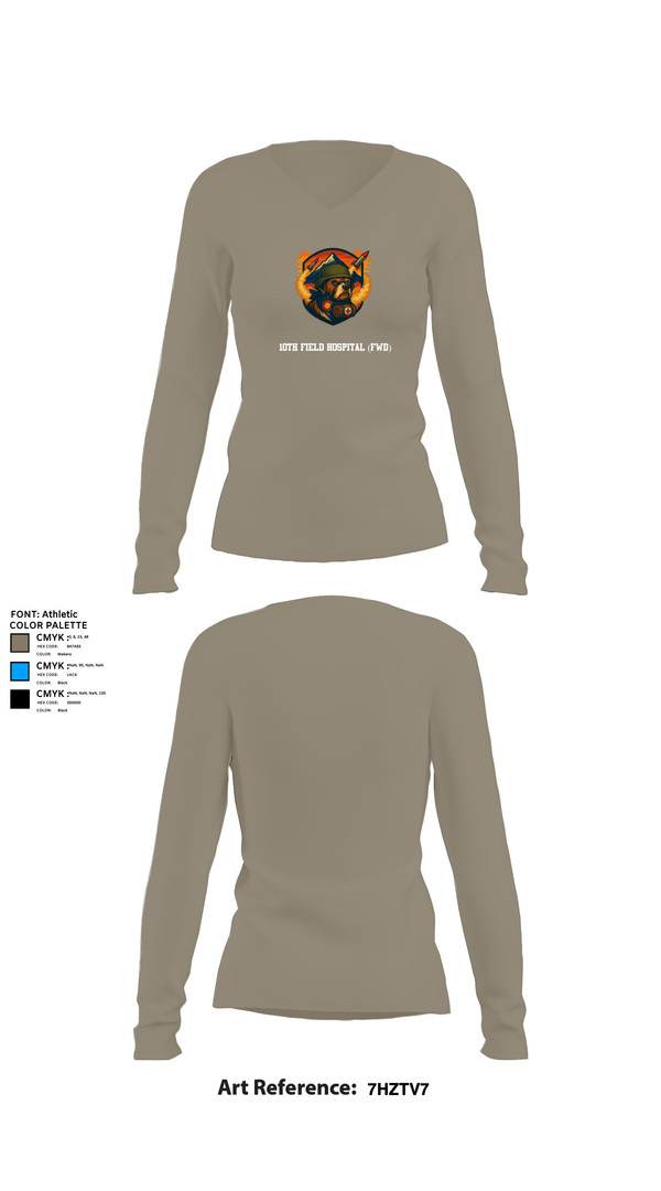 Womens Long Sleeve Vneck Shirt, 10th Field Hospital (FWD), , Teamtime, Team time, sublimation, custom sports apparel, team uniforms, spirit wear, spiritwear, sports uniforms, custom shirts, team store, custom team store, fundraiser sports, apparel fundraiser