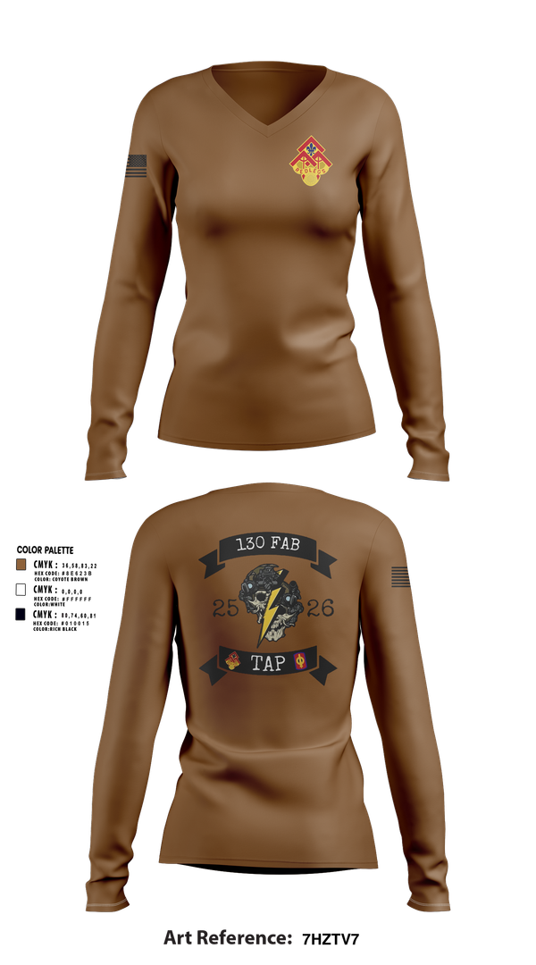 Womens Long Sleeve Vneck Shirt, 130th FAB Target Acquisition Platoon, , Teamtime, Team time, sublimation, custom sports apparel, team uniforms, spirit wear, spiritwear, sports uniforms, custom shirts, team store, custom team store, fundraiser sports, apparel fundraiser
